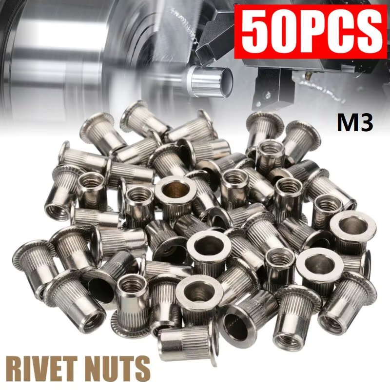 50PCS Stainless Steel Rivets Nuts Insert Flat Head Threaded Nut Riveter Riveting Nut Gun Hand Tools/M4/M5/M6/M8/M10/M12