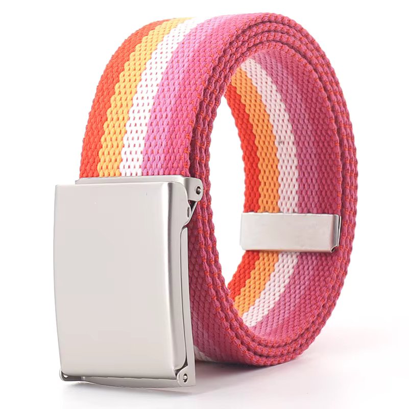 120cm Colorful Stripes Canvas Belt for  Women Jeans Waistband Adjustable Belt Men Outdoor Travel Tactical Metal Buckle Belt