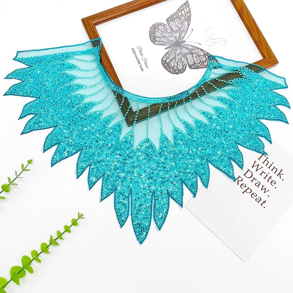 1Pc Handsewn Beading Drill Sequin Lace Patches For DIY Sewing Fabric Coats Dress Shoulder Patch Chest Collar Flower Accessories