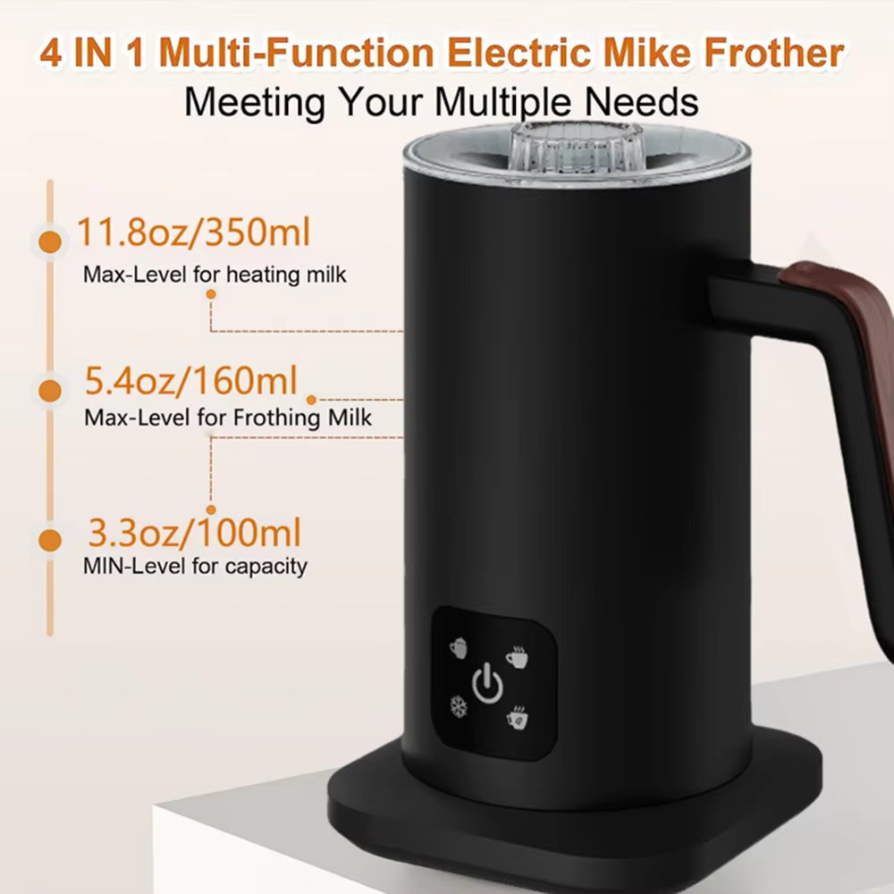 4-in-1 Electric Heating Milk Frother Tool Auto Shut-off Hot Cold Milk Frother with Handle Kitchen Accessoreis Milk Warmer 350ML