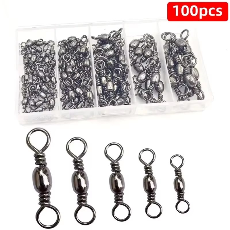 Fishing swivel 100 pieces carbon steel swivel fishing line connector micro swivel solid ring fishing gear