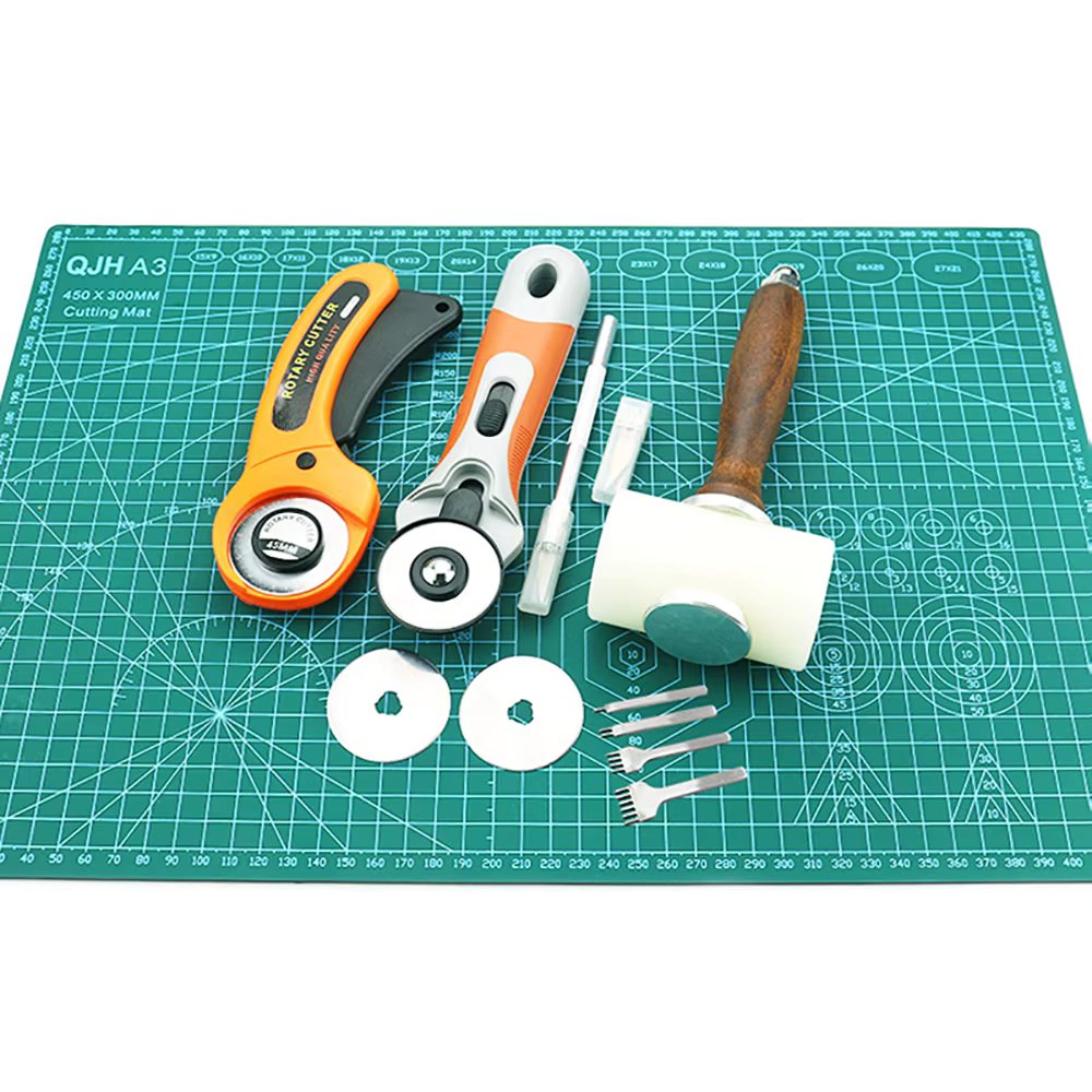 Professional Self-Healing, Double-Sided PVC Cutting Mat, Rotary Blade Compatible, Hammer,Hole Punches Leather Tool Set Sewing