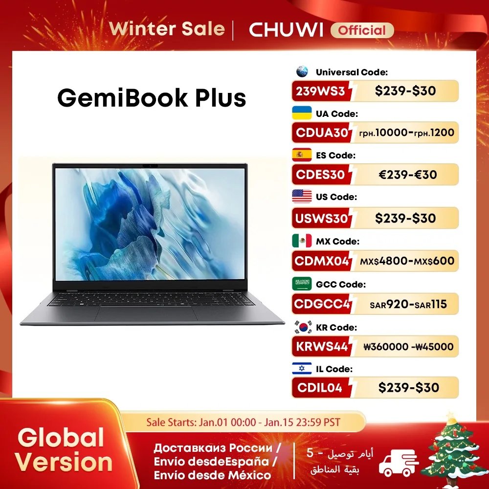 CHUWI GemiBook Plus Laptop 15.6" Intel N100 Graphics for 12th Gen 1920*1080P 16GB RAM 512GB SSD With Cooling Fan Windows 11
