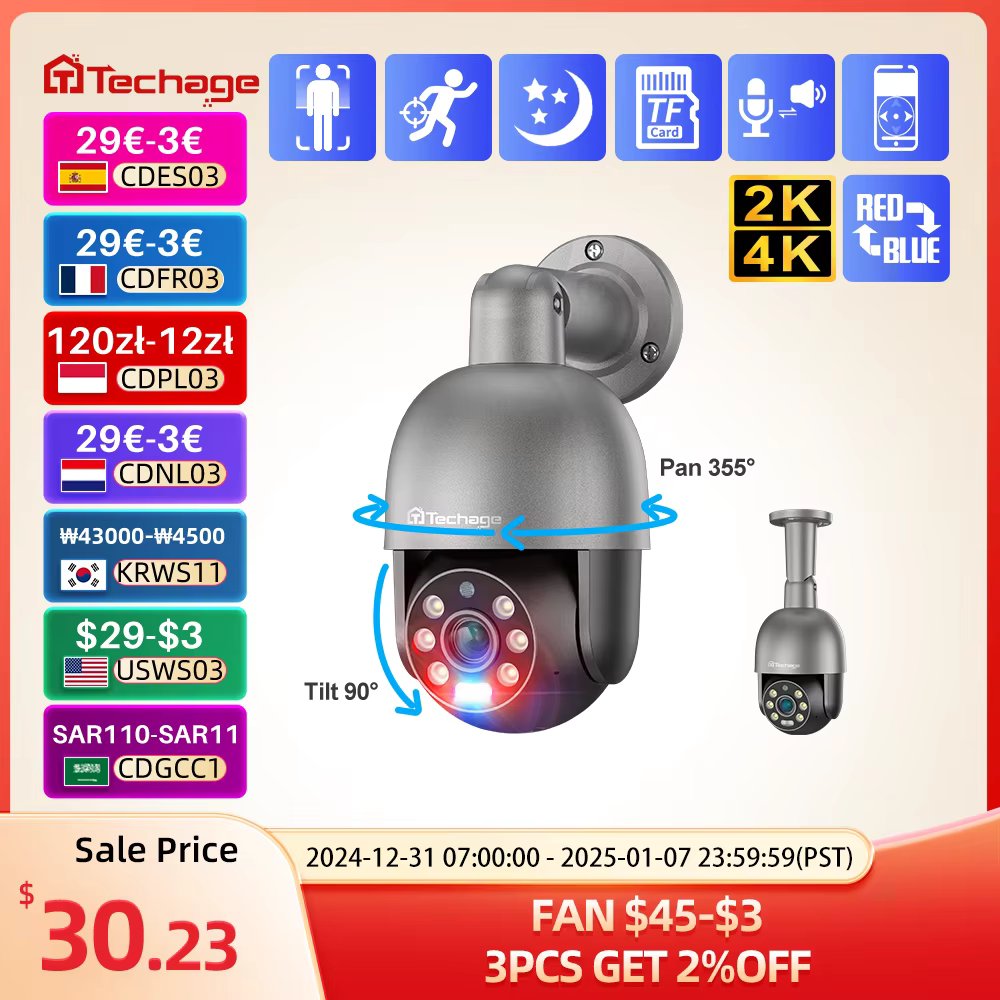 Techage 5MP 8MP PoE PTZ IP Camera Outdoor Waterproof 2 Way Audio Camera AI Human Detection Security Camera Xmeye for NVR System