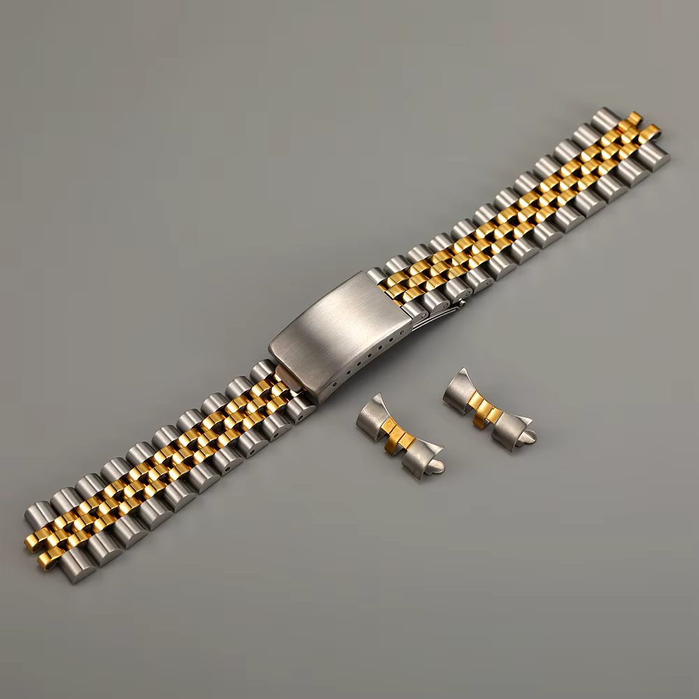 316L Stainless steel 18mm 19mm 20mm 2 tone gold solid Stainless Steel jubilee Watch Strap band Curved end for RLX SKX watch