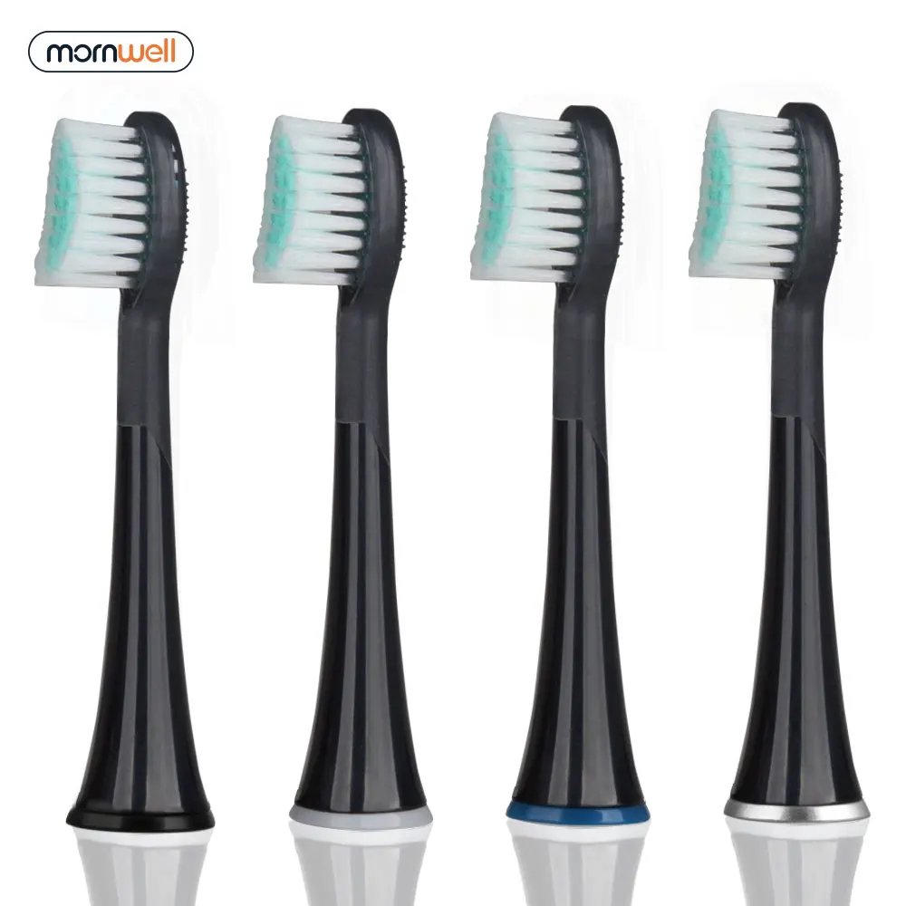 Black Rubberied Replacement Toothbrush Heads with Caps for Mornwell 4pcs D901/D902 Mornwell D01B Electric Toothbrush