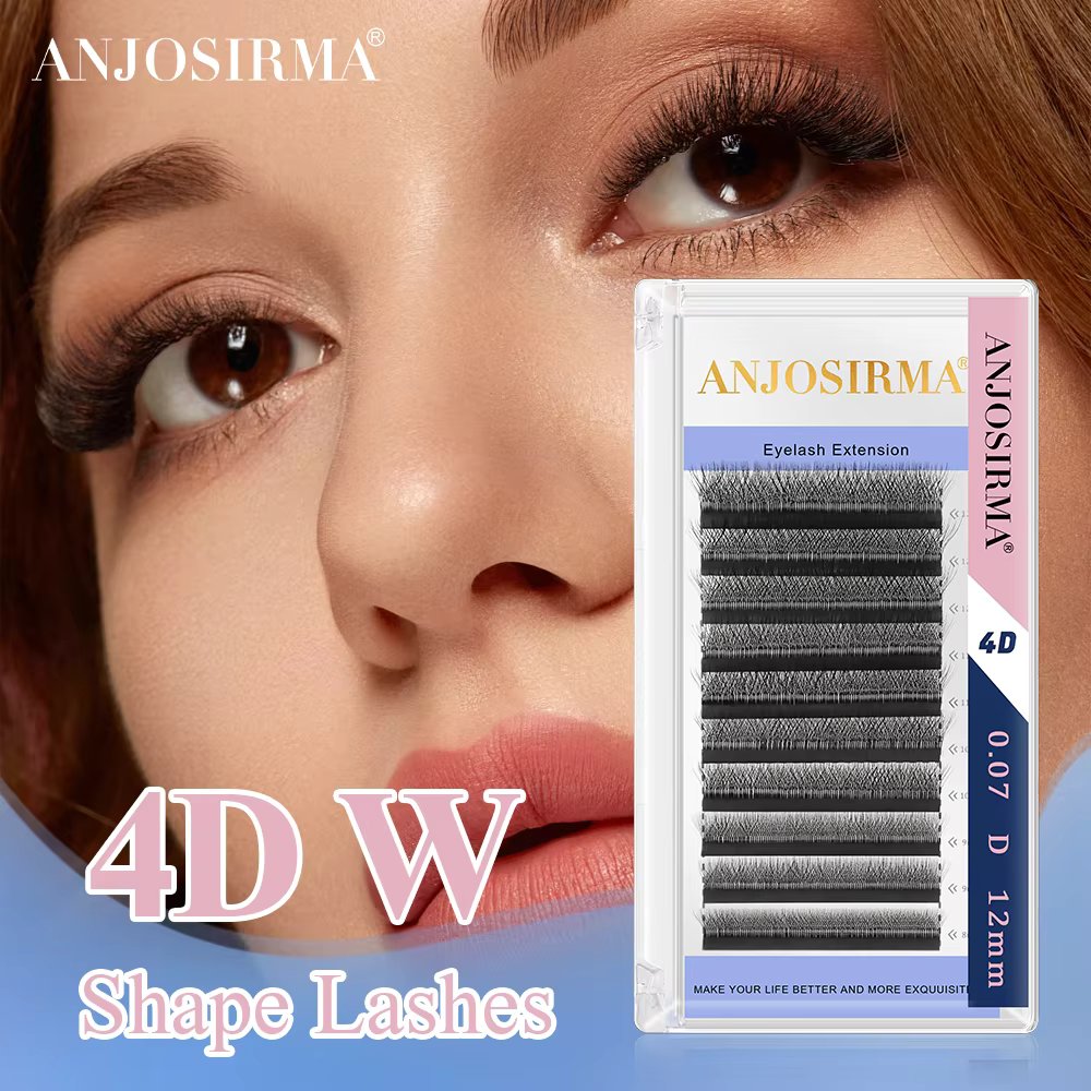 ANJOSIRMA 4D W shape eyelash extension prefabricated fan natural soft Double 4D False eyelashes professional makeup 8D lashes