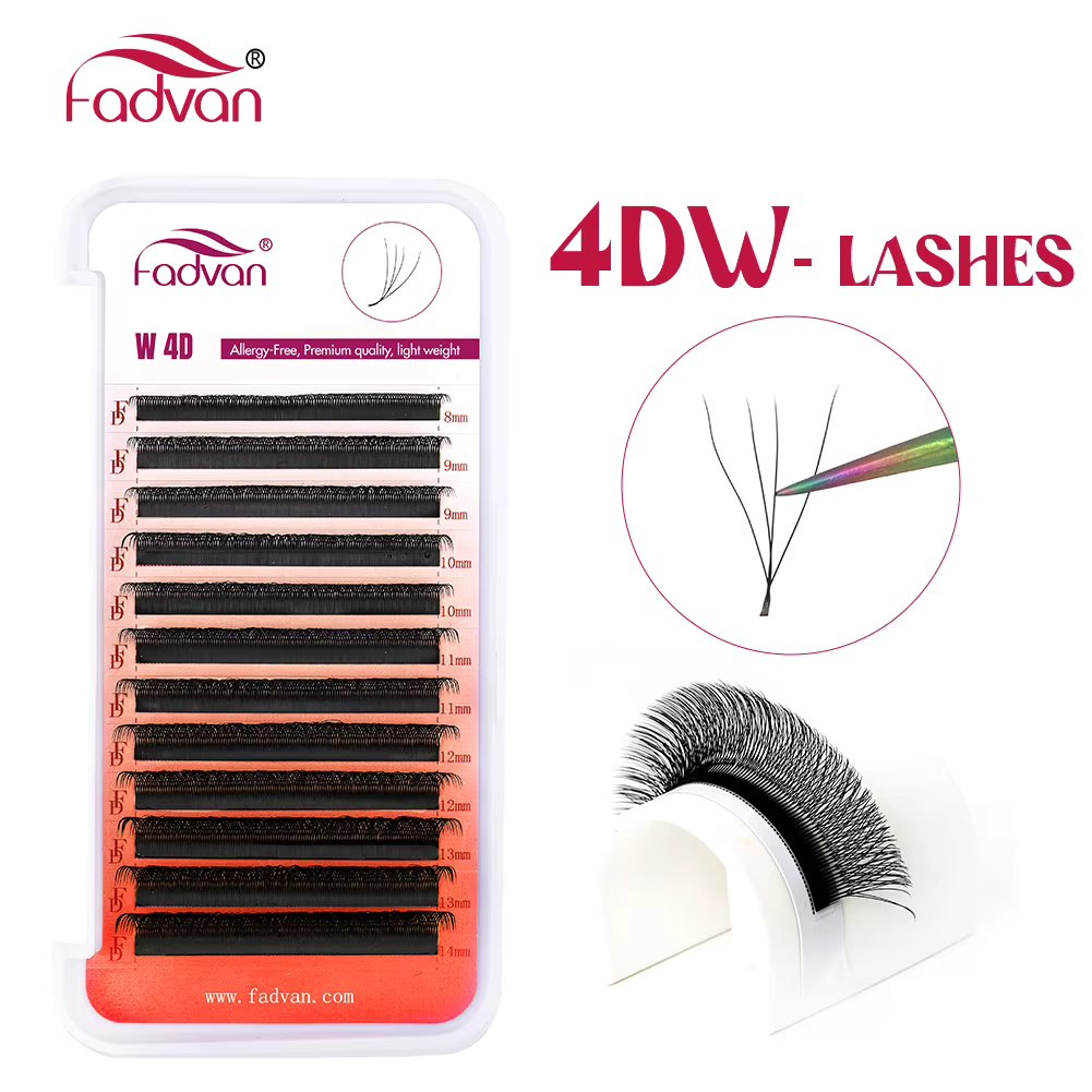 Fadvan 4D W lashes Black/Brown 4D Premade W Fan Lash Extensions 0.07 C/D Natural Soft Volume W Style Eyelashes