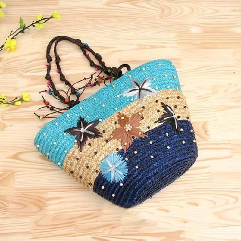 New Starfish Straw Bag Bohemia Women's Shoulder Bags Large Capacity Summer Beach Bag Wheat Pole Weave Handbag Female Tote