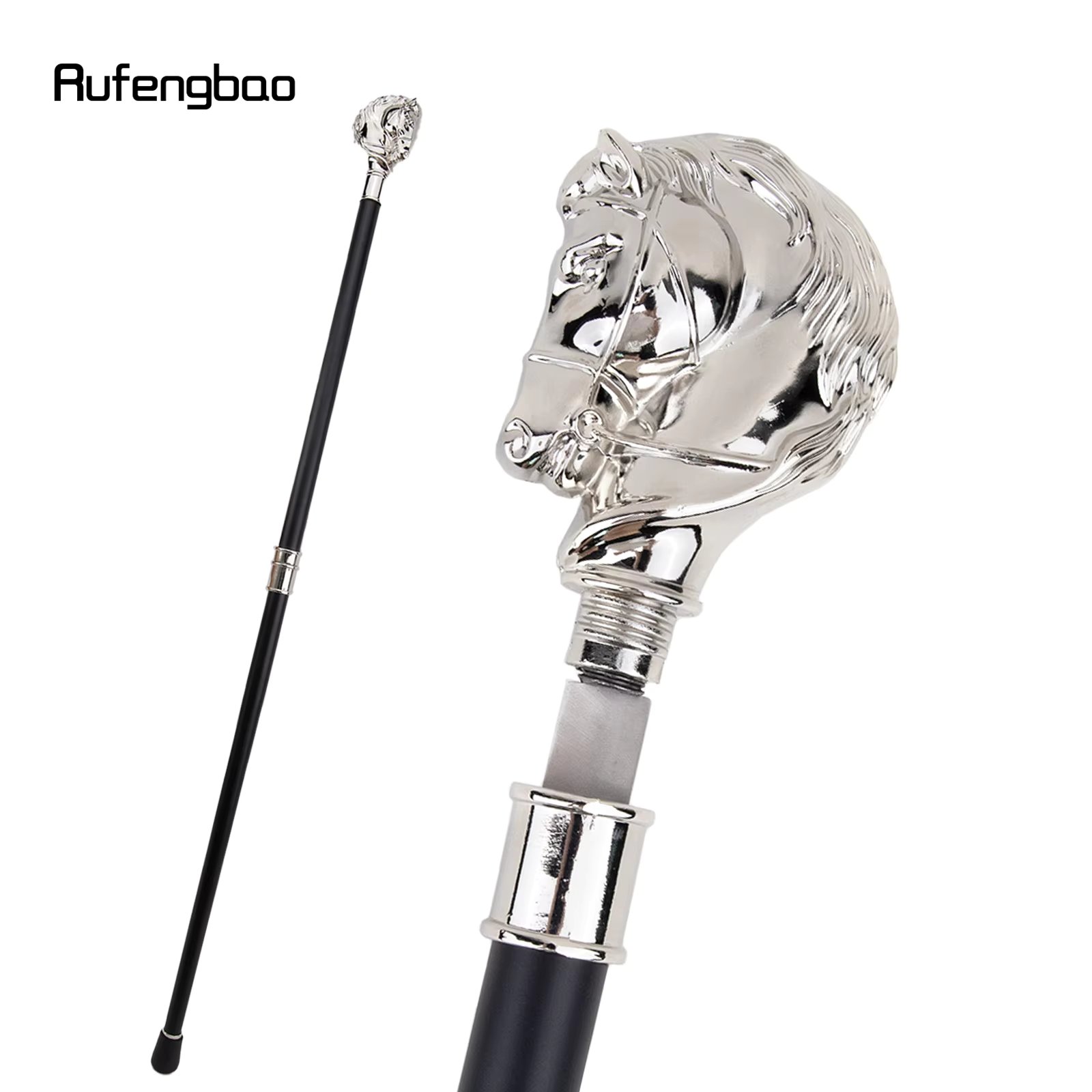 White Horse Head Animal  Walking Stick with Hidden Plate Self Defense Fashion Cane Plate Cosplay Crosier Stick 93cm