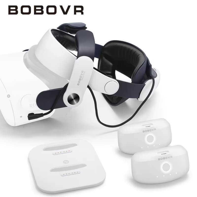 BOBOVR M2 Plus Head Strap Twin Battery Combo Compatible with Meta Quest 2 VR Power Charger Station/Dock with 2 B2 Battey Packs