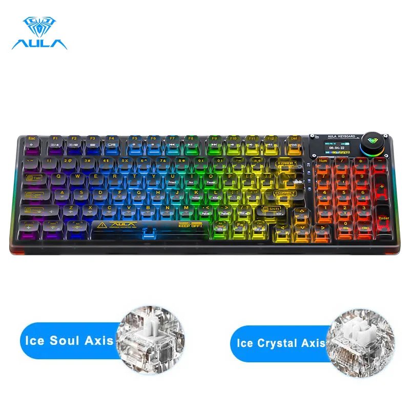 AULA F98 Pro Mechanical Keyboard 3-mode Wireless Bluetooth Hot-swap E-sports Customized Transparent Keycaps RGB Game Keyboards