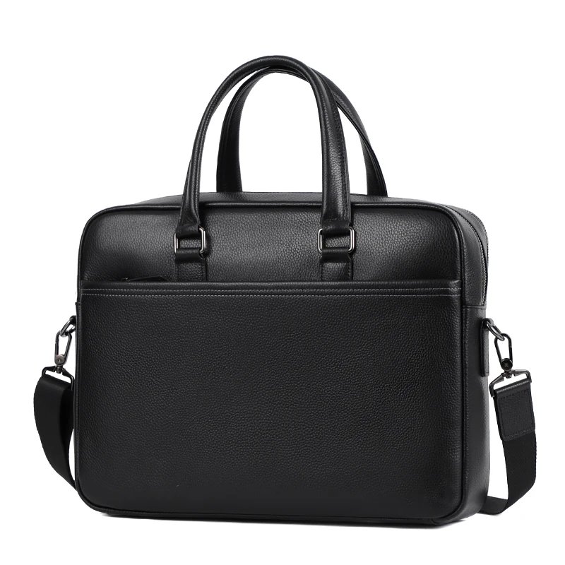 Double Zipper Men Bags Genuine Leather Men Briefcase Bag Business Leather Laptop Bag Shoulder Fashion Office Male Handbag Large