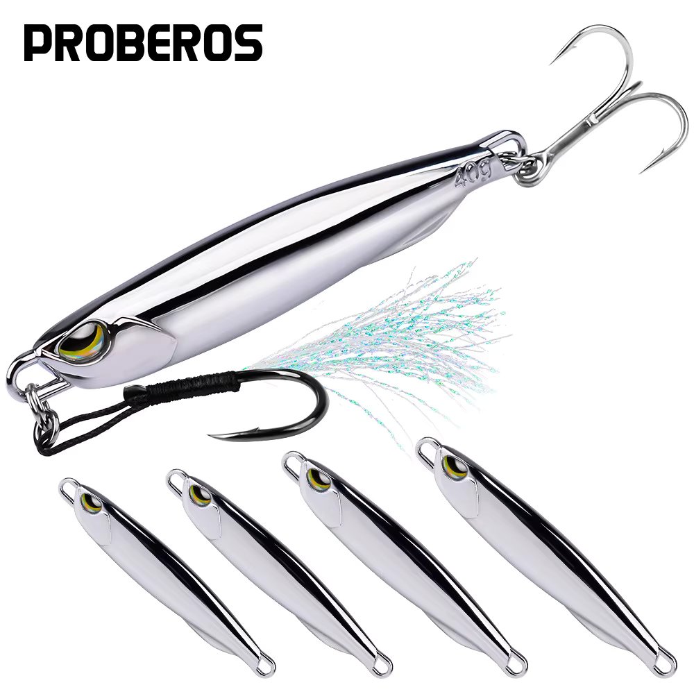 1pc Electroplated Spoon Metal Jigs Fishing Lures with Hooks -10g-80g Ideal for Catching Mackerel, Bass and More
