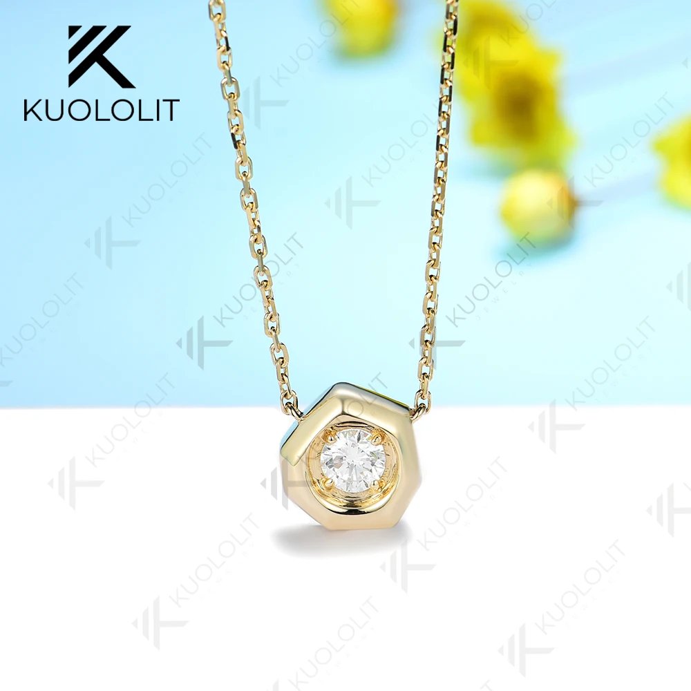 Kuololit Moissanite Necklaces for Women Solid 585 14K 10K Gold 925 Silver Pendant Chain for Engagement Wedding Party Christmas