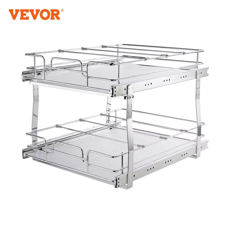 VEVOR Pull Out Cabinet Organizer, Chrome-Plated Steel Roll Out Drawers, Sliding Drawer Storage for Inside Kitchen Cabinet