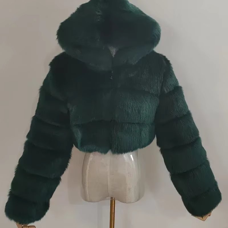 Winter Fashion Hooded Faux Fur Coats Women Warm Plus Size 8XL Furry Overcoat Female Elegant Plush Crop Jacket Mujer 2021