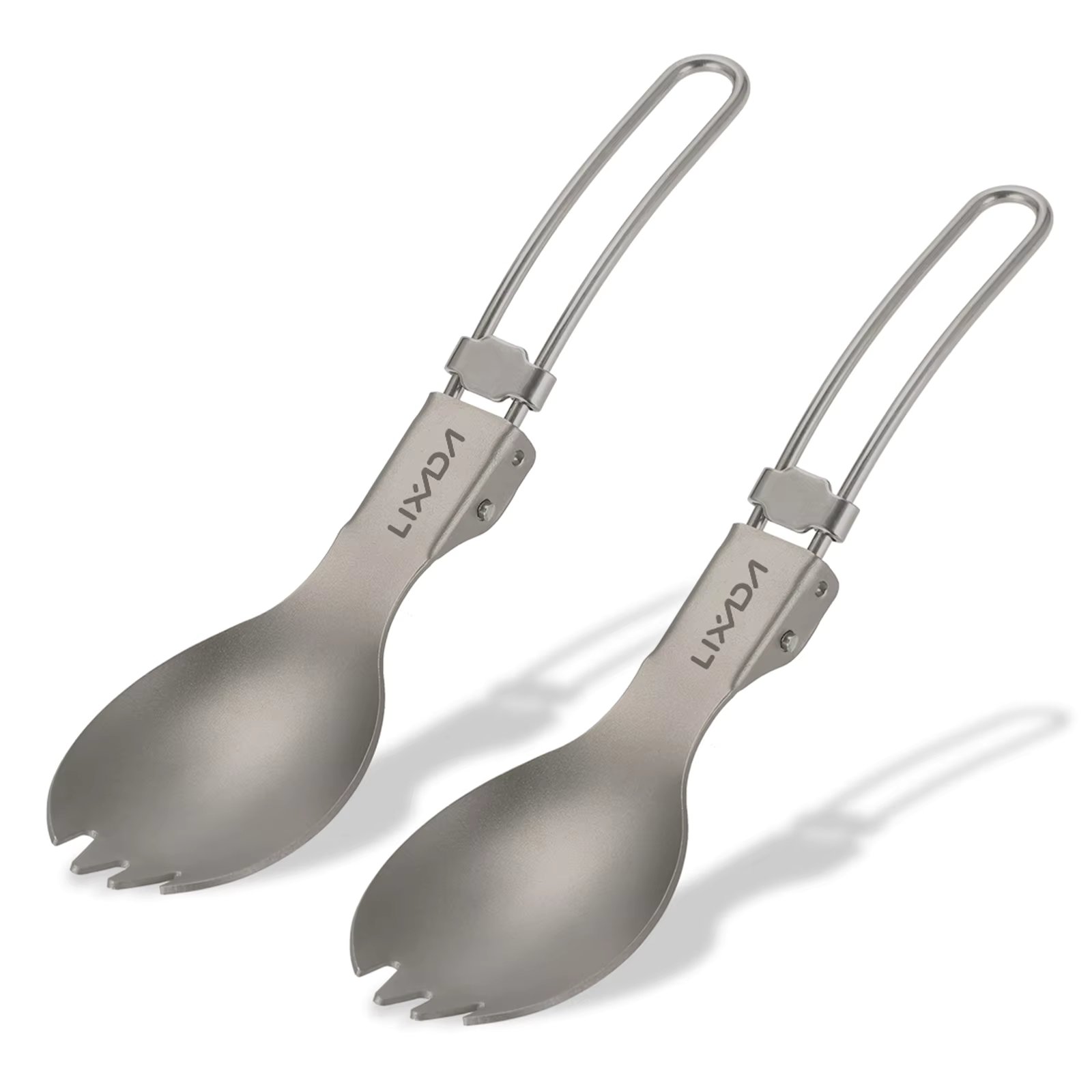 Lixada Half Polished Titanium Folding Spork Lightweight Outdoor Dinner Spork Flatware for Travel Camping Backpacking