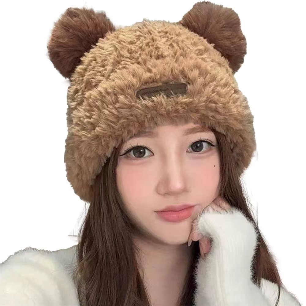 Winter cute bear ear fur hat
