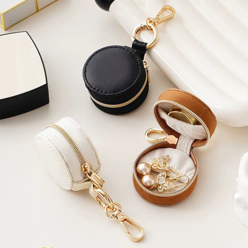 Portable Mini Round Jewelry Box Minimalist Gifts Jewelry Storage Case Keychain Travel Bag Pendant Bag Accessories