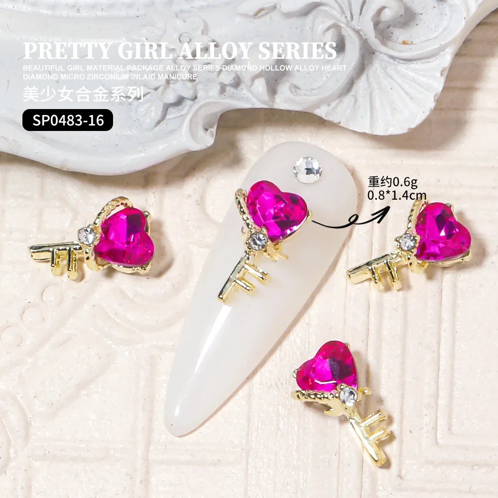 10 Pcs Luxury Girl Nails Charms Stars Pentagram Peach Heart Diamonds Pendant Nail Art Rhinestone Crystal Alloy Jewelry Decors