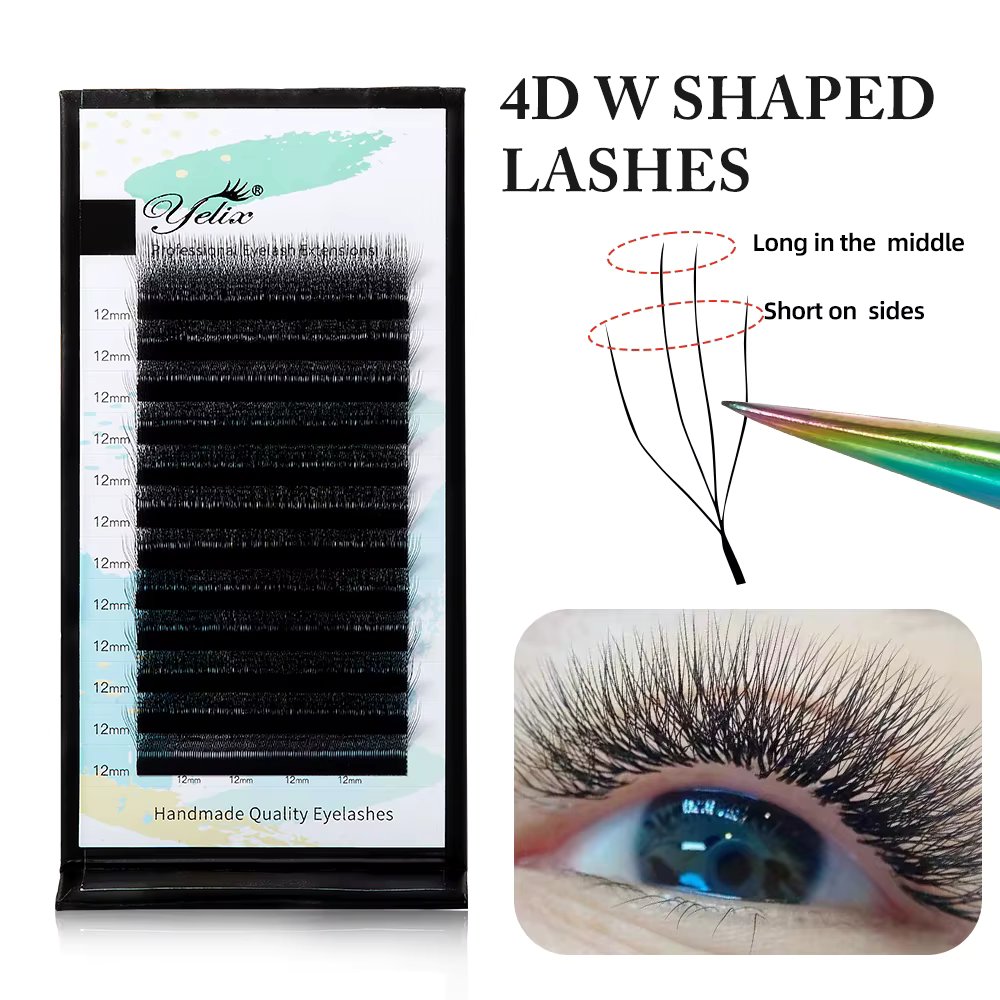 Yelix Upgraded 4D W Lash Bionic Nature W Shaped Eyelashes Extension D Curl 8-12mm Mix Volume Fan Lashes Premade Volume Fan