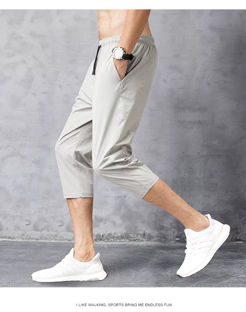 Korean 7-Point Pants Men'S Ice Silk Quick Drying Shorts Loose Straight Tube Summer Youth Boys' Oversized Outer Middle Trousers