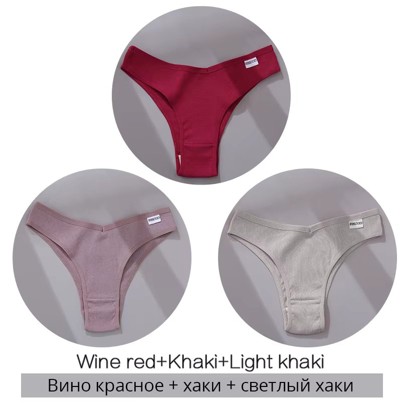 FINETOO 3Pcs/set Women Cotton Brazilian Panties M-XL Female T-back Underpants Sexy V Waist Underwear Ladies Soft Bikini Panty