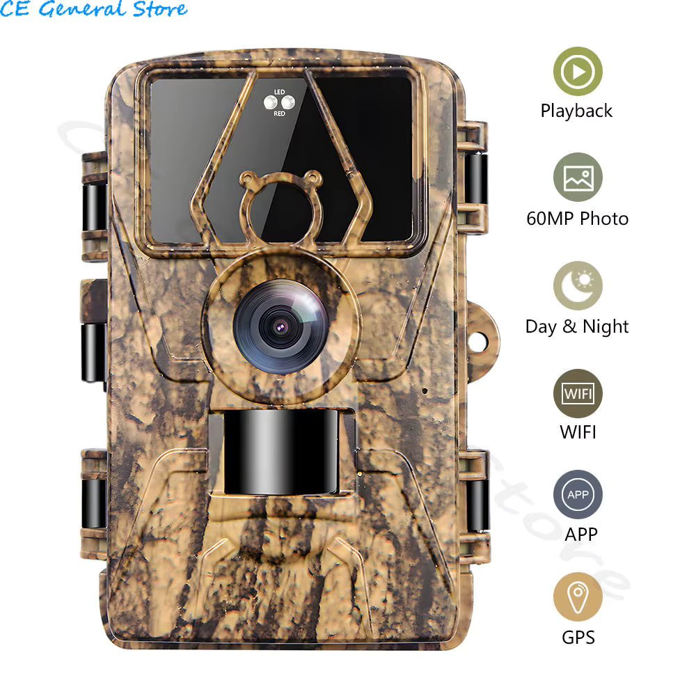 PR801 60MP Outdoor WIFI Hunting Trail Camera APP Control 8K Night Vision Motion Infrared Detection Wildlife Cam Photo Traps
