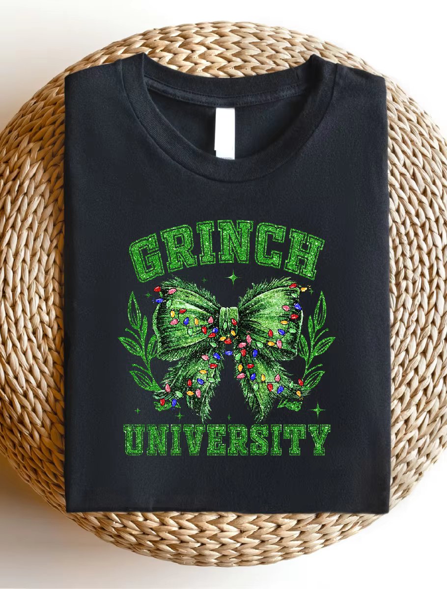 Christmas University Shirt, Comfort Retro Christmas T-Shirt, Funny Christmas Short Sleeve Tee, Xmas Bow Gift Idea