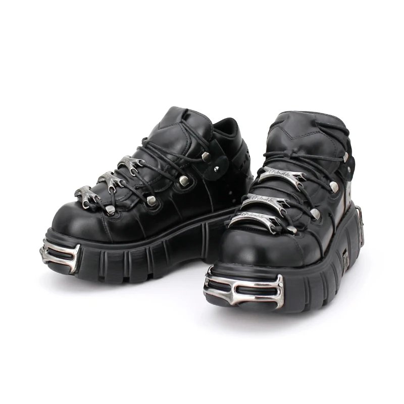 Women Shoes Lace-up 2024 NEW Punk Style Heel Height 6CM Platform Shoes Woman Gothic Ankle Rock Boots Metal Decor Woman Sneakers