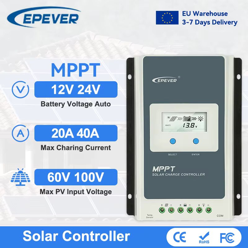 EPEVER Tracer 20A 40A MPPT Solar Charge Controller 12V 24V Auto Solar Regulator LCD Display Max PV 60V 100V Tracer 2206AN 4210AN