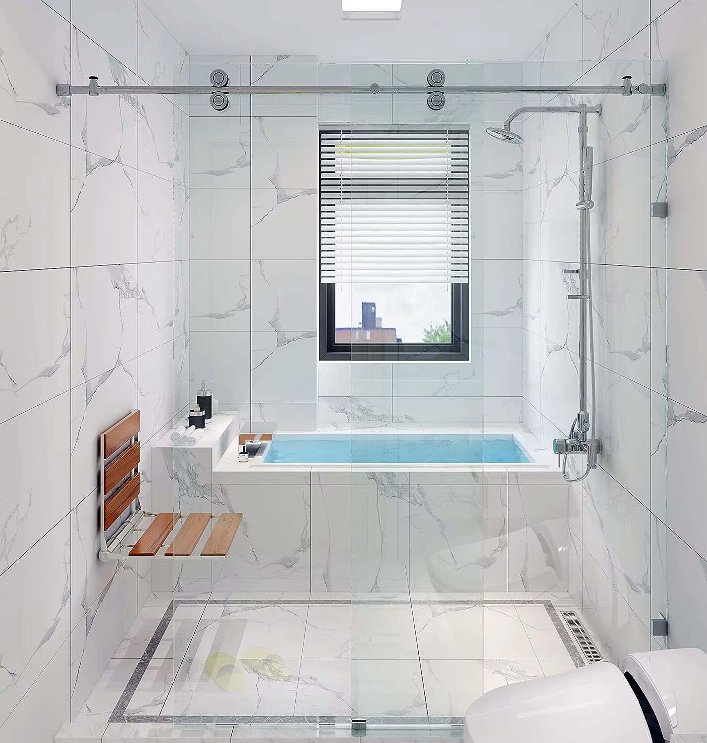 DIYHD 5FT 6.6FT Frameless Glass Shower Door Hardware Sliding Rail Shower Room Kit,Chrome