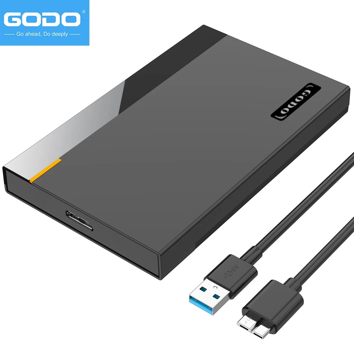 GODO 2.5 inch External Hard Drive Enclosures Portable USB 3.0 to SATA HDD SSD Enclosures Drive Case for 9.5mm 7mm Tool Free