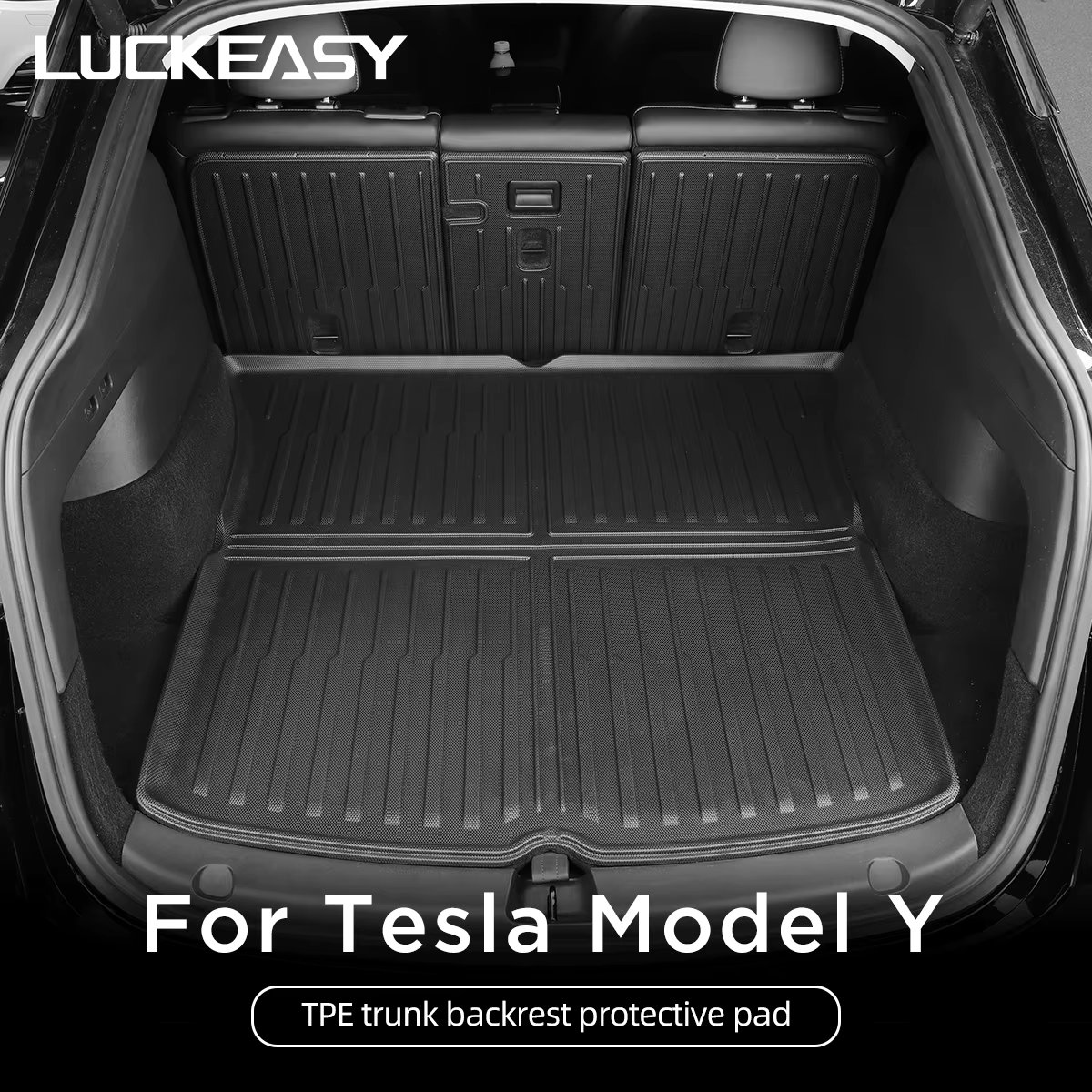 LUCKEASY For Tesla Model Y 2021-2024 Rear Seat Backrest Protective Pad Trunk Mat Car Interior Accessories Anti-Kick Pad