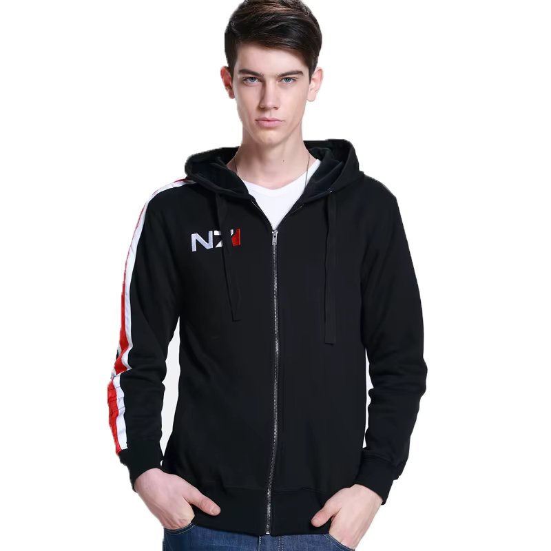 Cosplay N7 Mass Effect Zip Up Hoodie Men Black Anime Hooded Sweatshirt Women Embordery Fleece Thick Warm Sweetshirt Streetwear