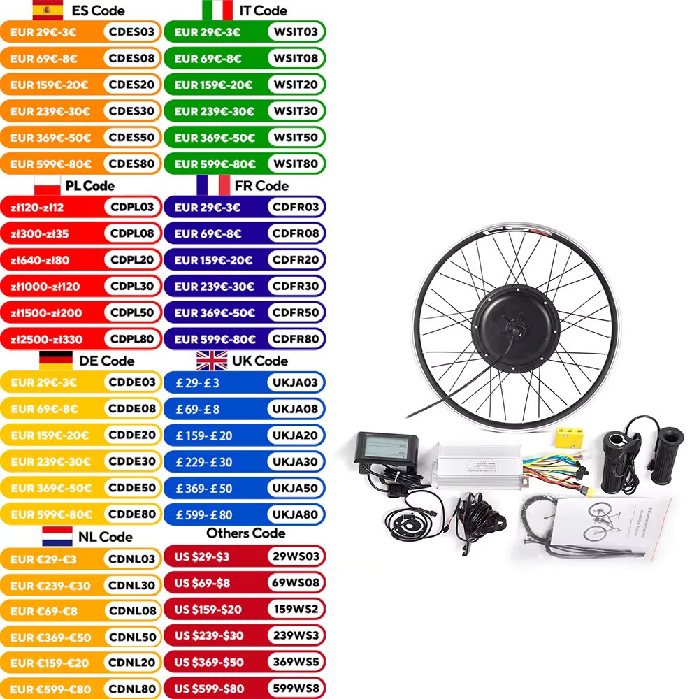 CSC electric bicycle Conversion Kit 48V 1000W Front rear hub Motor bike Kit Wheel for 26inch 27.5inch 28inch 29 inch 700C e-bike
