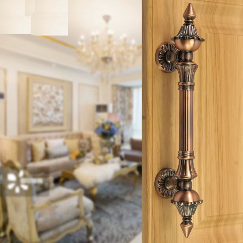 European Retro Push Door Handles 280-550mm Zinc Alloy Antique Hotel Wooden Door Handle And Knobs For Outdoor Gate Door Hardware