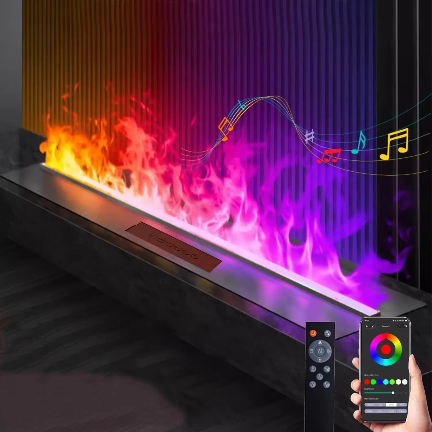 Indoor Vapor Fireplace Musical APP Remote Control 3D Atomizing Fireplace Colorful Flame Adjustment Electric Multicolor Fireplace