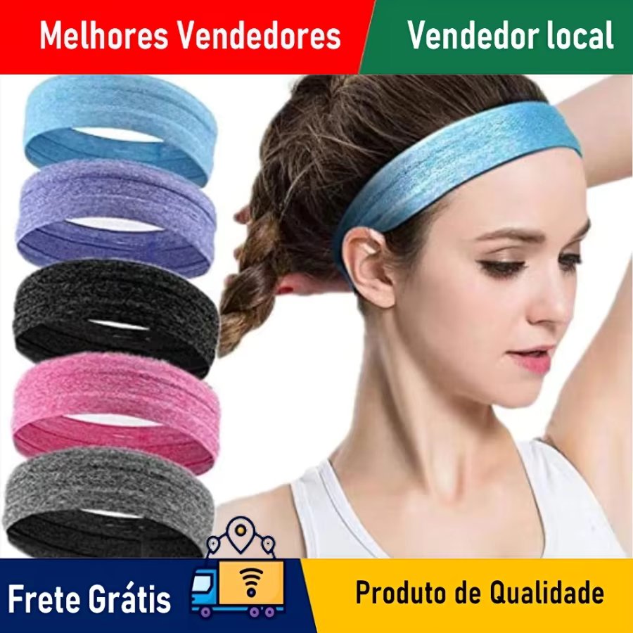 Faixa de cabelo de ioga para academia com 5 peças, faixa de suor para corrida, silicone antiderrapante, antitranspirante, lenço