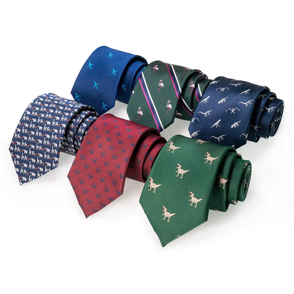 JEMYGINS New Design Animal Tie For Men Silk Woven Necktie 8cm Cartoon Dinosaur Fox Jacquard Fashion Party Wedding Gravata gift