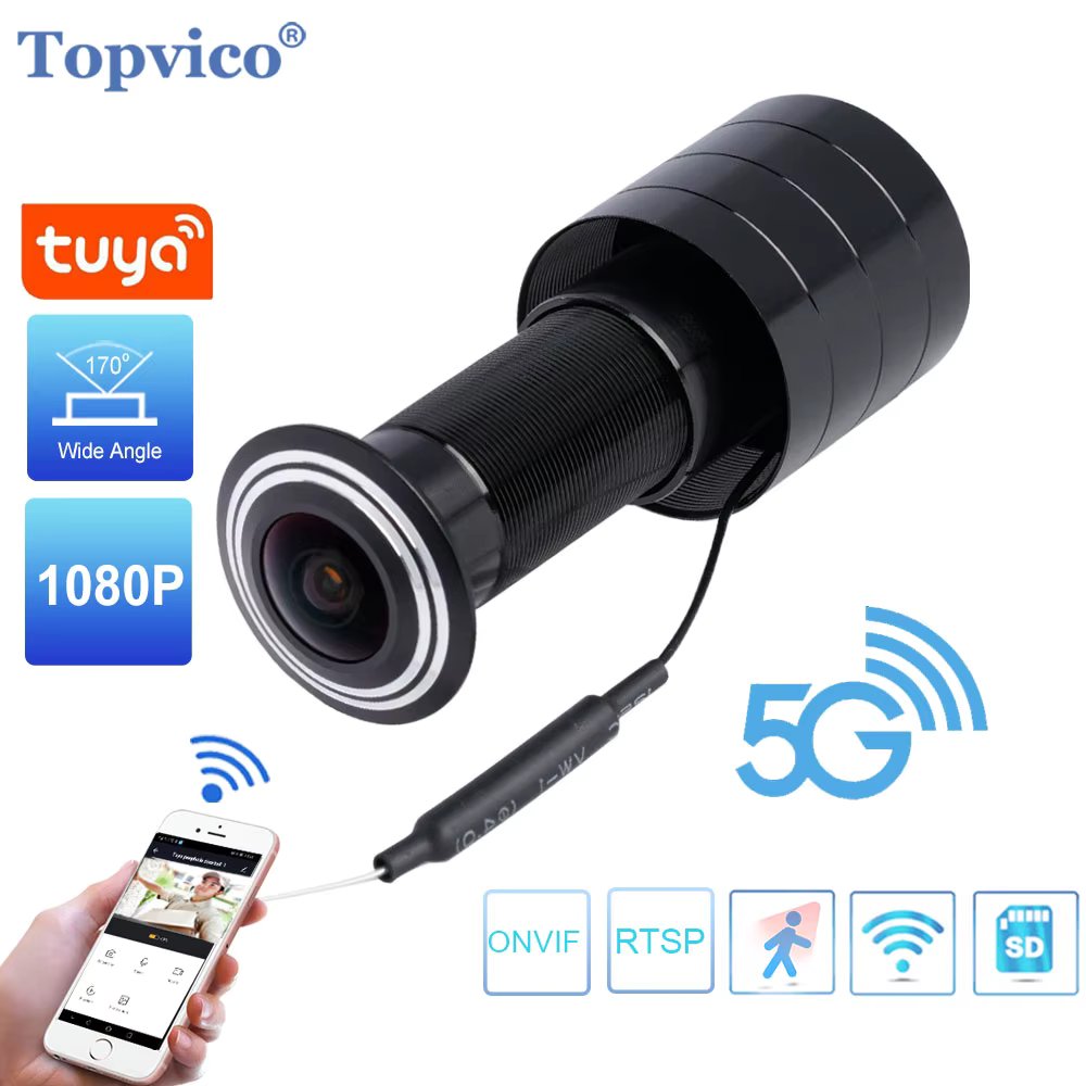 Topvico 5G 2.4G Tuya Video Peephole Wifi Camera Mini Motion Detection Door Viewer Video Eye ONVIF RTSP Home Security Auto Record
