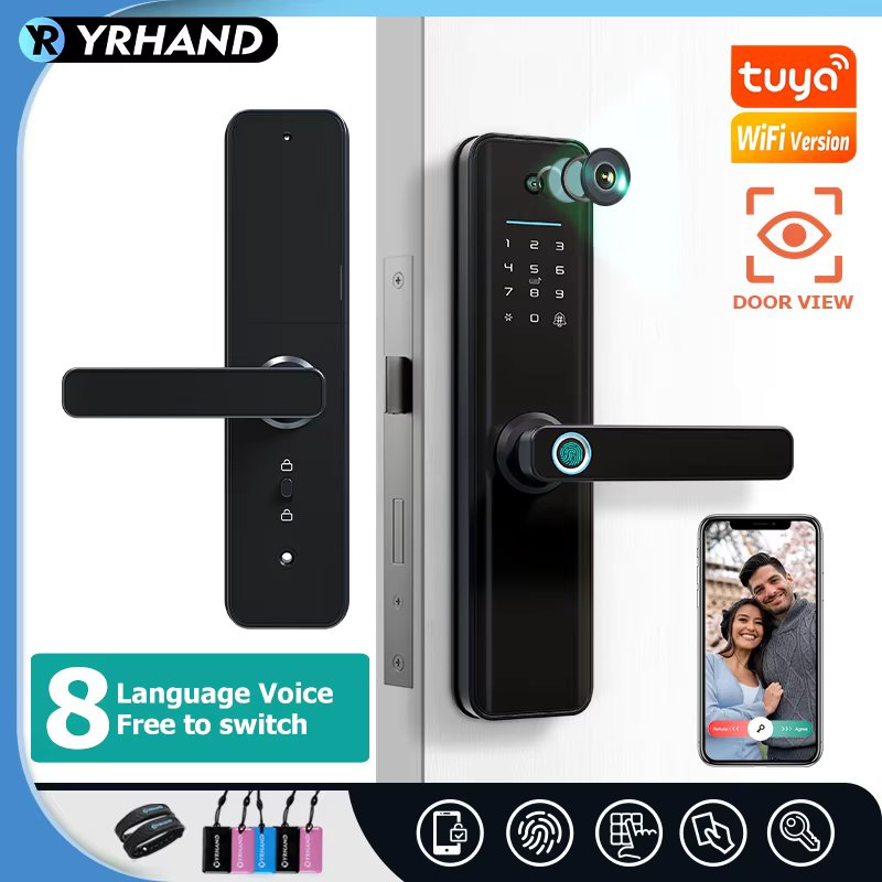 YRHAND Tuya wifi​ Smart fechadura peephole waterproof eletronica biometria Digital Electronic fingerprint Tuya Smart Door lock