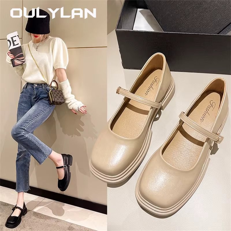Oulylan Soft Soles Women Shoe Comfortable Thick Soled Leather Shoes Women Spring Autumn New 2024 British Style Shoes for Women