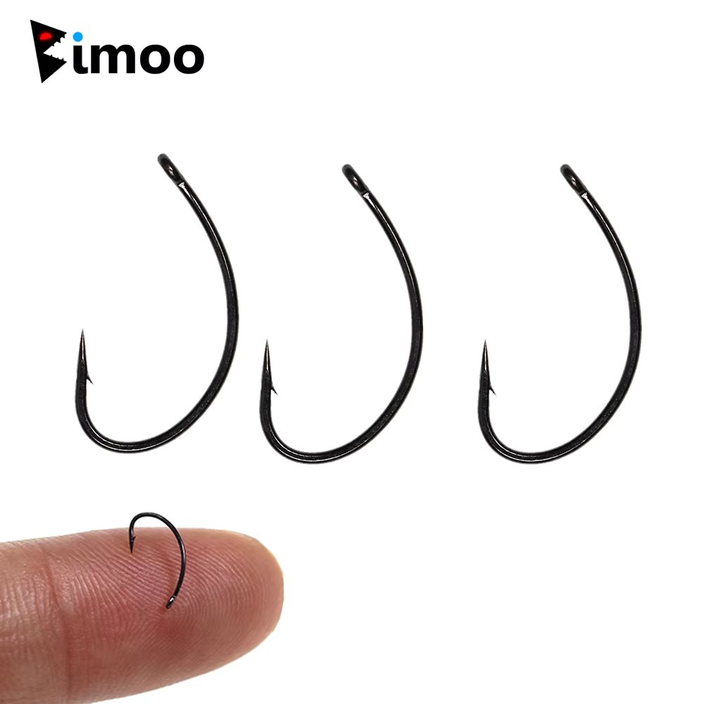 Bimoo 100PCS High Carbon Steel Curved Fly Tying Fishhook for Caddis Pupas Emergers Cripples & Klinkhammer-Style Dry Flies #6-#18