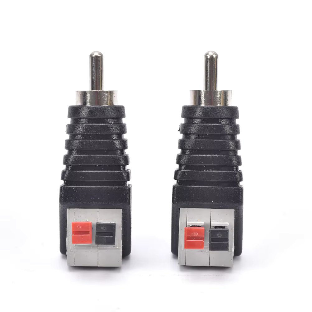 High Quality 2PCS Speaker Wire A/V Cable To Audio Male RCA Connector Adapter Jack Press Plug