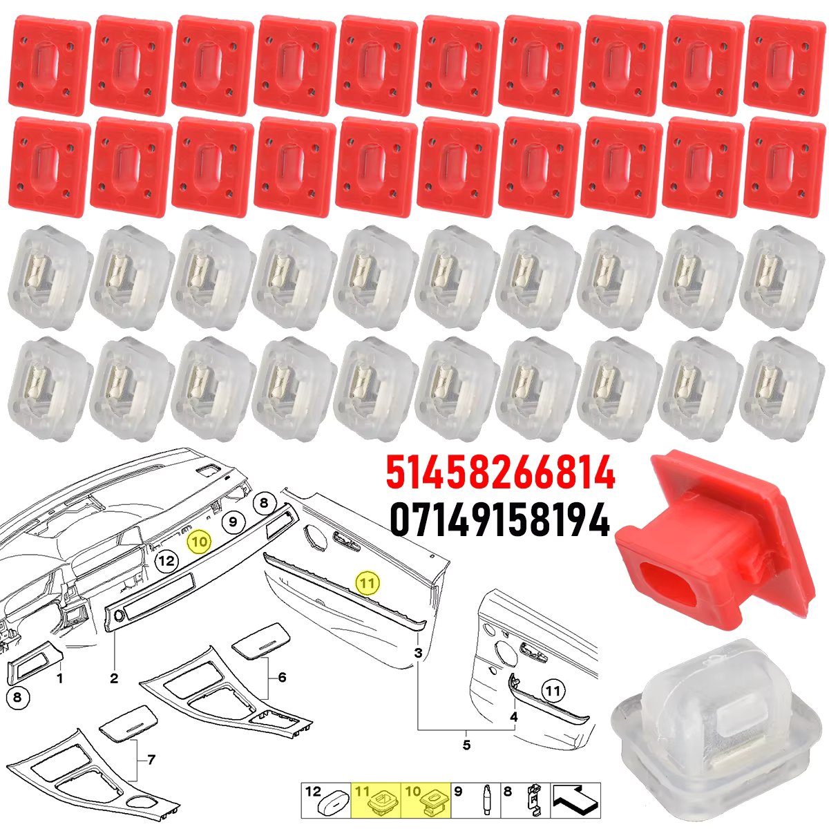 40X For BMW 3 Series E46 E90 E91 E92 E93 X5 E53 Car Door Interior Dashboard Dash Trim Panel Moulding Clips Auto Retainer Grommet