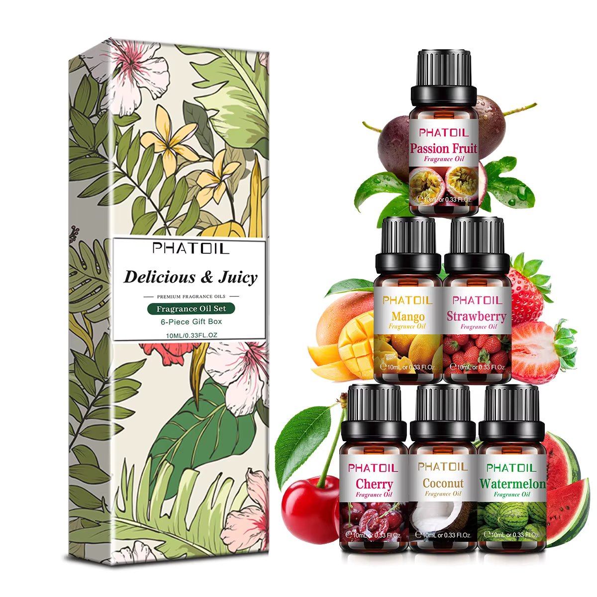 PHATOIL 6pcs Fragrance Oil Set 10ml Pure Natural Gift Box Set Kit for Scented Candle Soap Making Oil Diffuser Humidifier