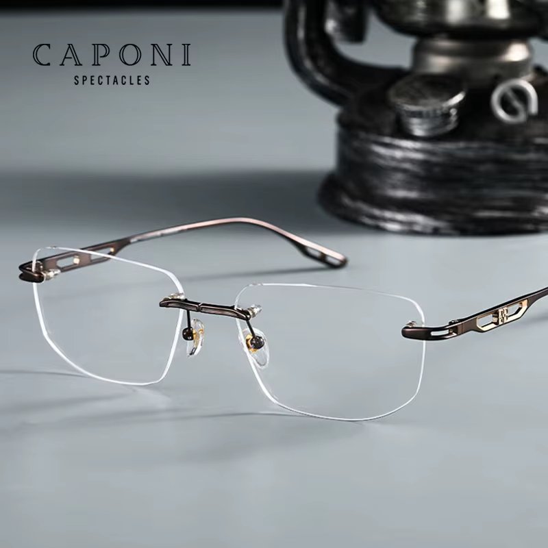 CAPONI Vintage Men's Glasses Frame Pure Titanium Light Original Eyeglasses UV400 Protect Famous Brand Designer Spectacles J23051