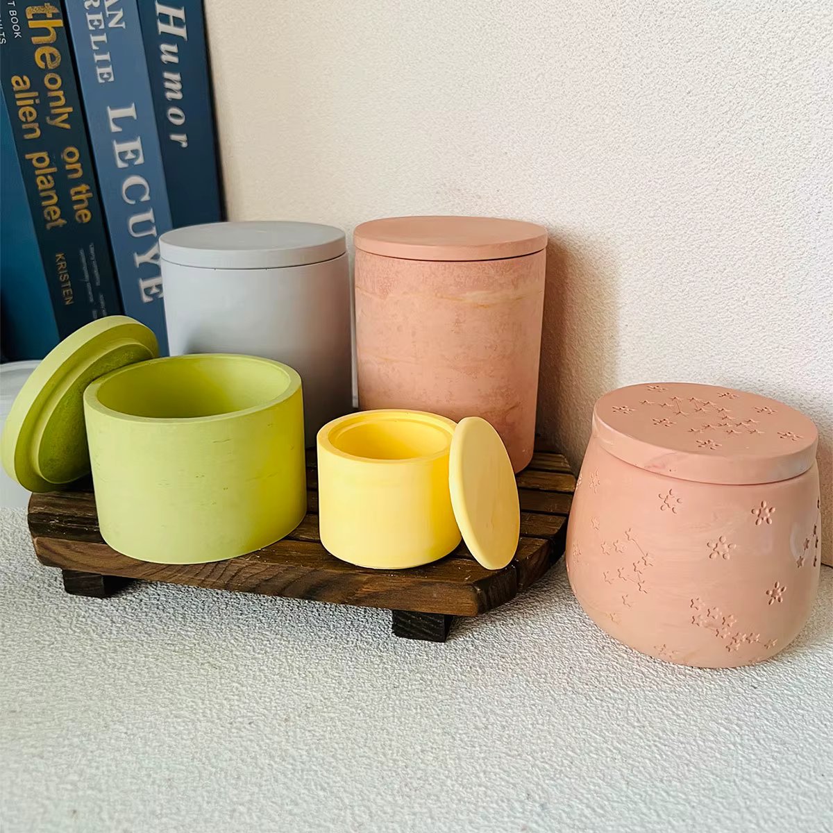 2pcs/Set Concrete Candle Jar Silicone Mold Round Storage Jar Epoxy Resin Mold Pen Holder Terrazzo Flower Pot Vase Plaster Mold